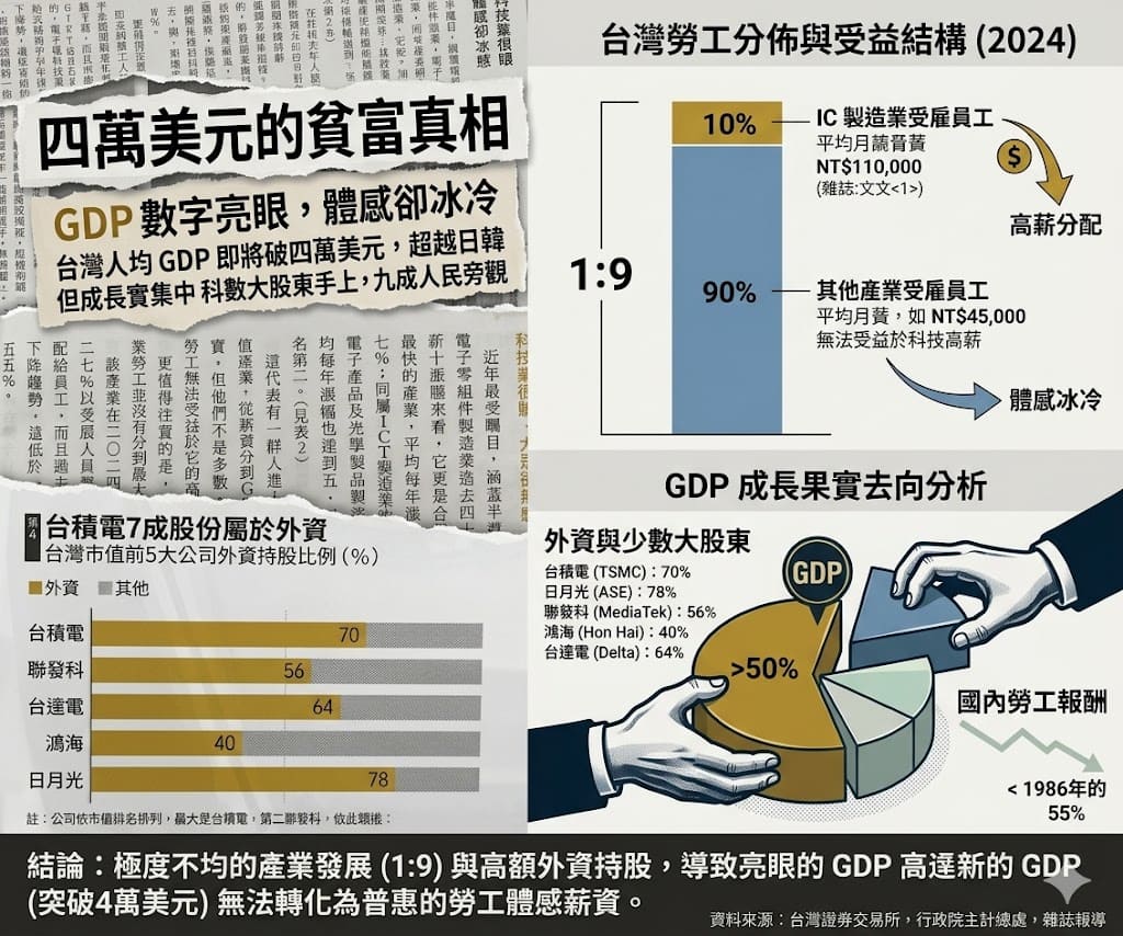 台灣僅一成受雇員工在IC製造業九成勞工無法受益